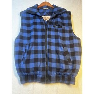 Vintage Ozark Trail Men's Large Buffalo Plaid Quilted Zip Vest Blue Black